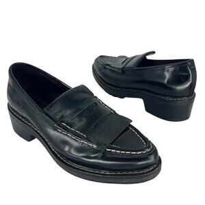 Rag & Bone Black Leather Penny Loafers with Contrast Stitching